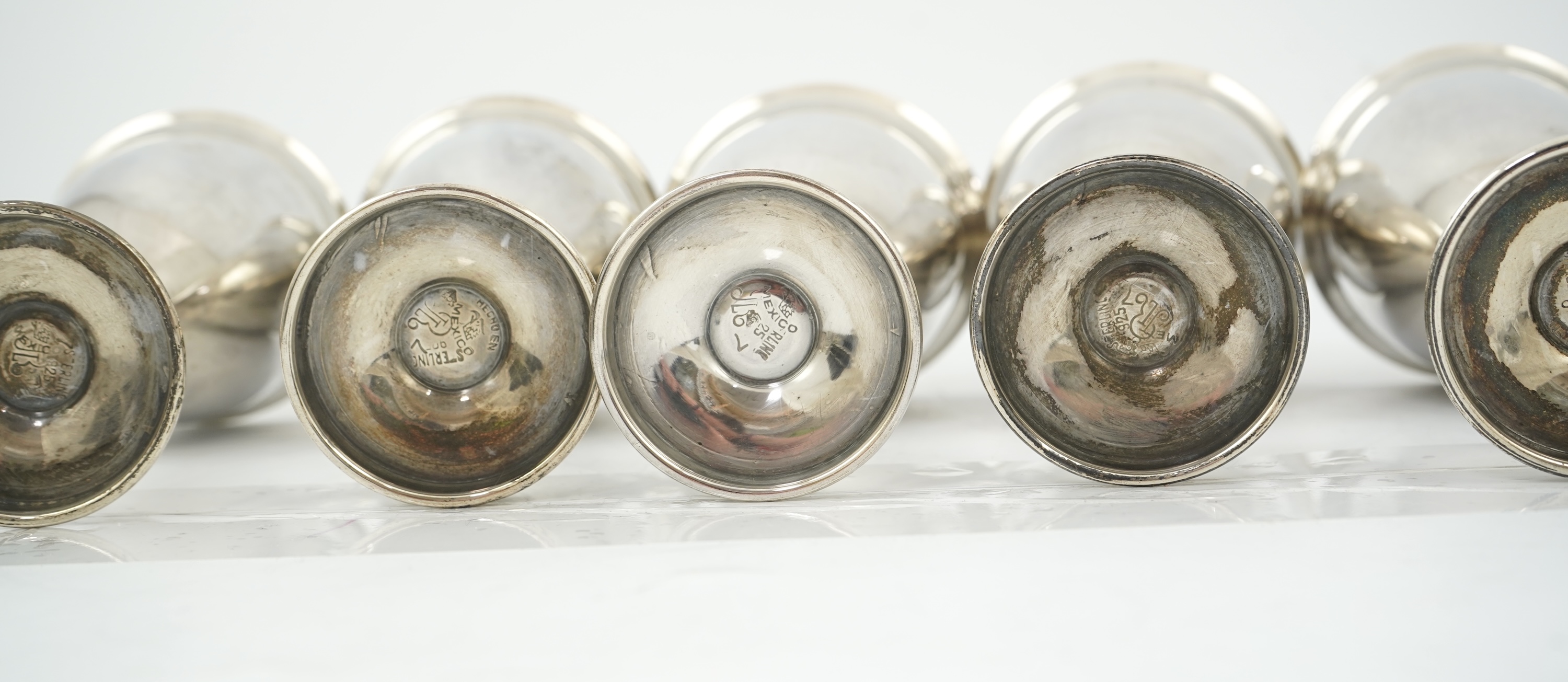 A set of six 20th century Mexican sterling silver goblets